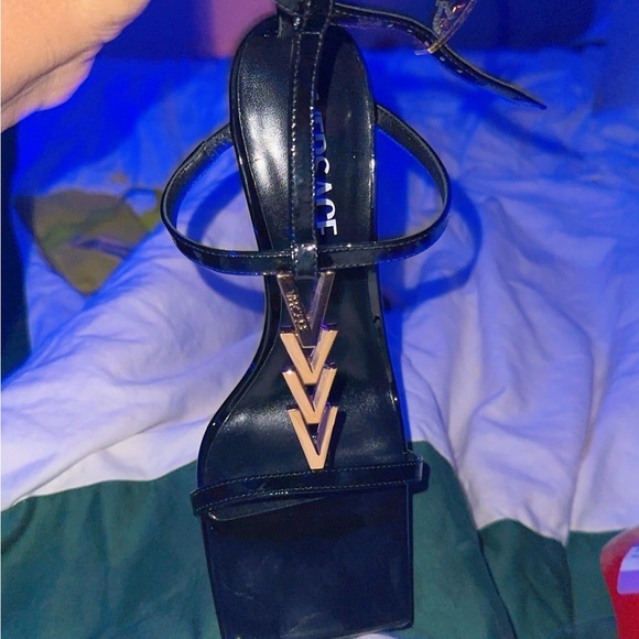 Versace Black Heels with Gold Accents - Picture 2 of 3